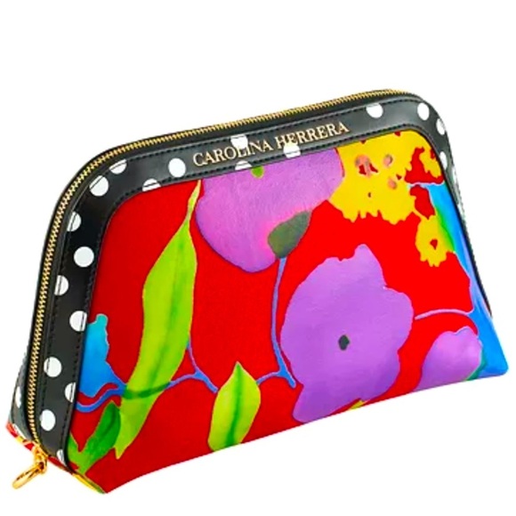 Carolina Herrera Handbags - Carolina Herrera Red Floral Women's Makeup Bag Pouch New